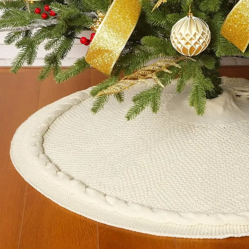 Sattiyrch Knit Christmas Tree Skirt,Luxury Cable Knitted 36”